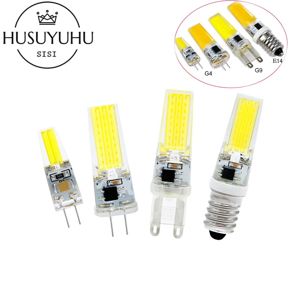 

HUSUYUHU SISI LED Lamp G4 G9 E14 Dimmable 220V 6W Bombillas G4 G9 LED Bulb AC DC 12V COB Light Replace Halogen Chandelier Ligh