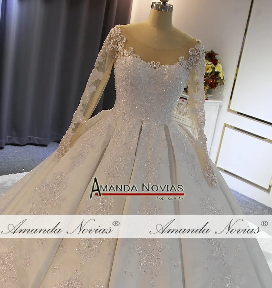 Robe de soiree из атласа с длинным рукавом свадебное платье с кружевными рукавами настоящая работа