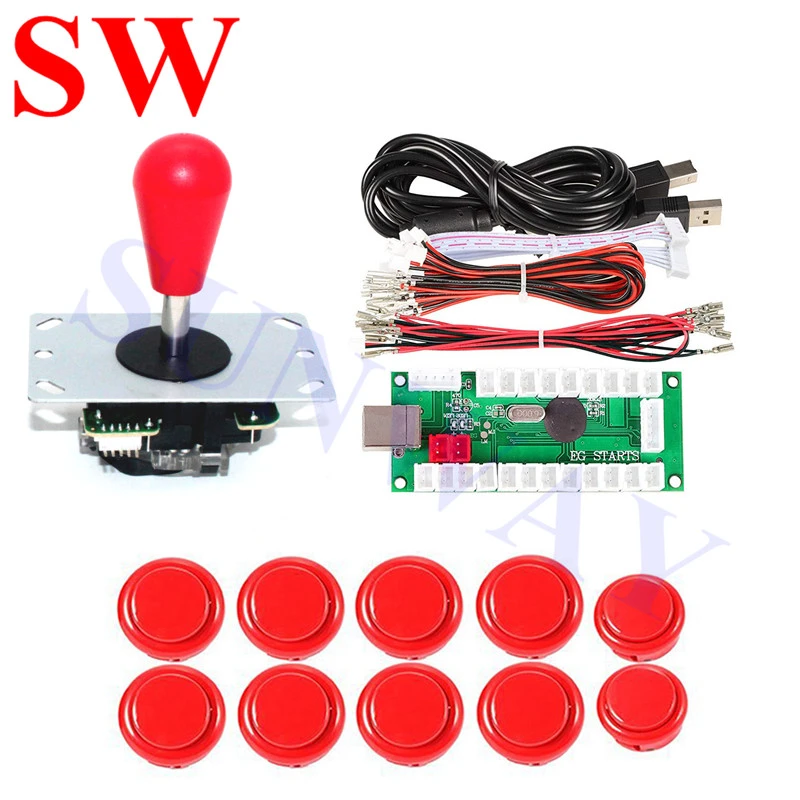 2 Players 2Pin Cable 24mm//30mm Push Buttons USB Encoder Board PC Oval Ball Top