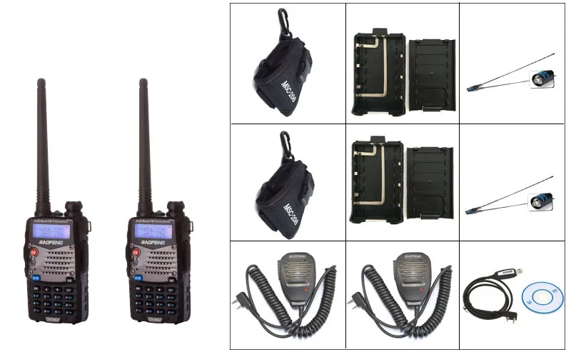 2 шт. черный Baofeng UV-5RA плюс двухстороннее Радио + 1 * кабель программирования + 2 * BF Mic + 2 * 771-f Телевизионные антенны + 2 * 20B чехол + 2 * Батарея случае