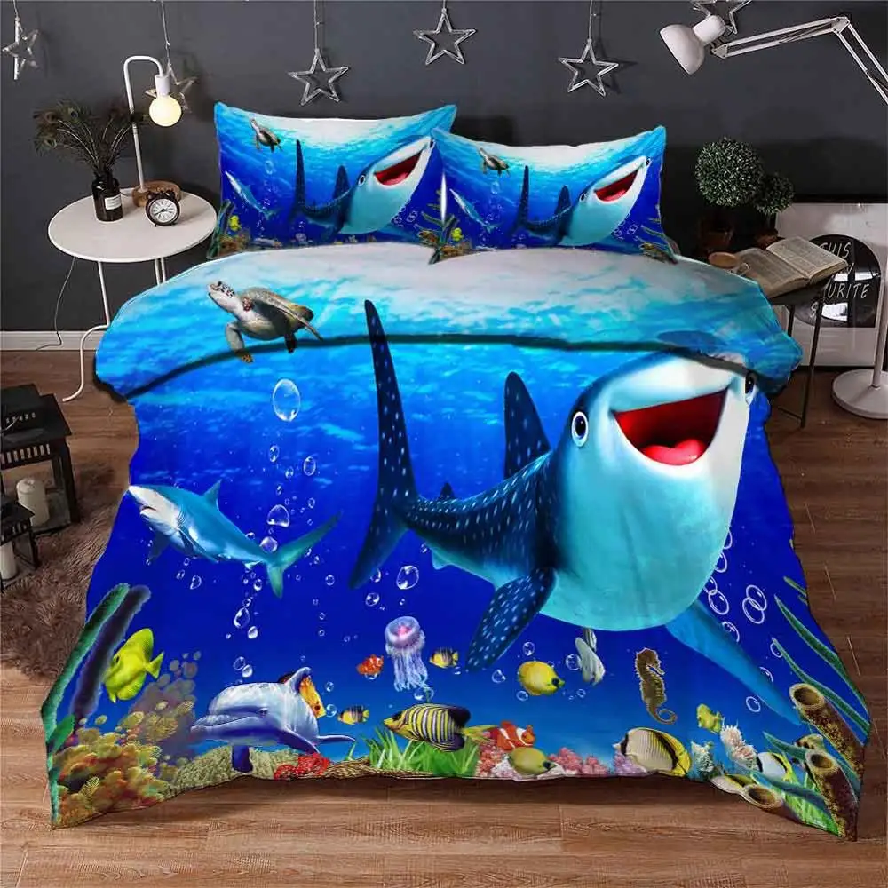 

The bottom of the sea shark Bedding Quilt Cover Duvet Cover Set Pillowcase Microfiber Soft Comforter Bedroom Single Queen King