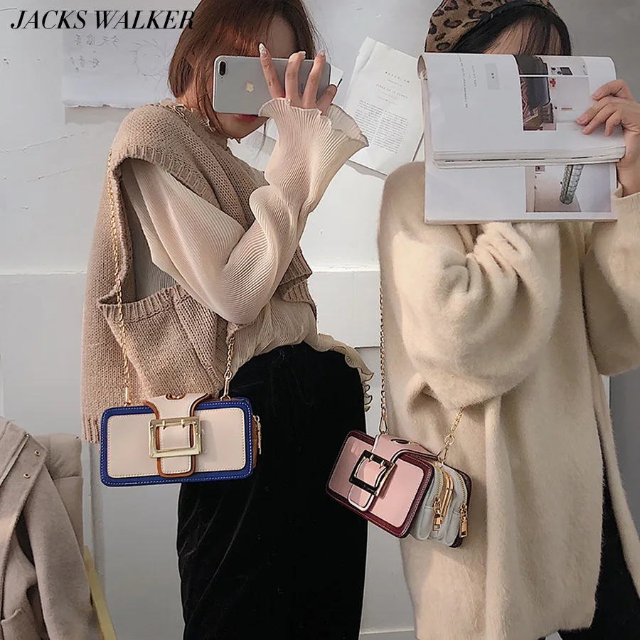 

2019 New Fashion Paneled Small Square Bag For Women Wild Chain Zip Shoulder Bag Ladies Buckles Messenger Bags