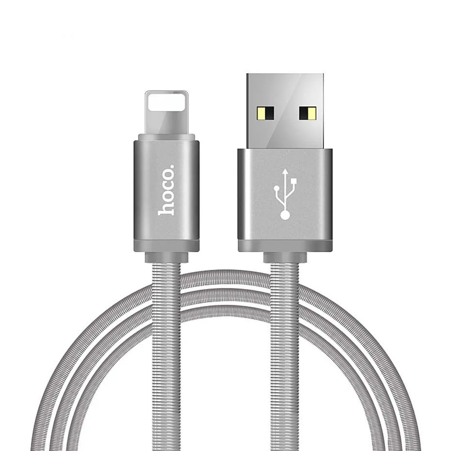 НОСО Металлическая Пружина Оплетка Зарядный USB Кабель для Apple Lightning iPhone iPad Зарядное устройство Шнур для Мобильного Телефона OTG Провод для Синхронизации Данных Зарядка ЮСБ Шнур для Айфона Айпада - Цвет: Silver