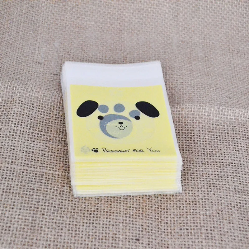 100 шт./лот 7X7 см пластиковый пакет с милым маленьким медведем для упаковки конфет, печенья, упаковки, обертки для кексов, самоклеющиеся подарочные пакеты