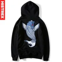 HISTREX Embroidered 'Carp' Japanese Harajuku Style Hoodies Men 100% Cotton Mens Hoodie Pullovers Hip Hop Plus Size 3XL 4XL TH014