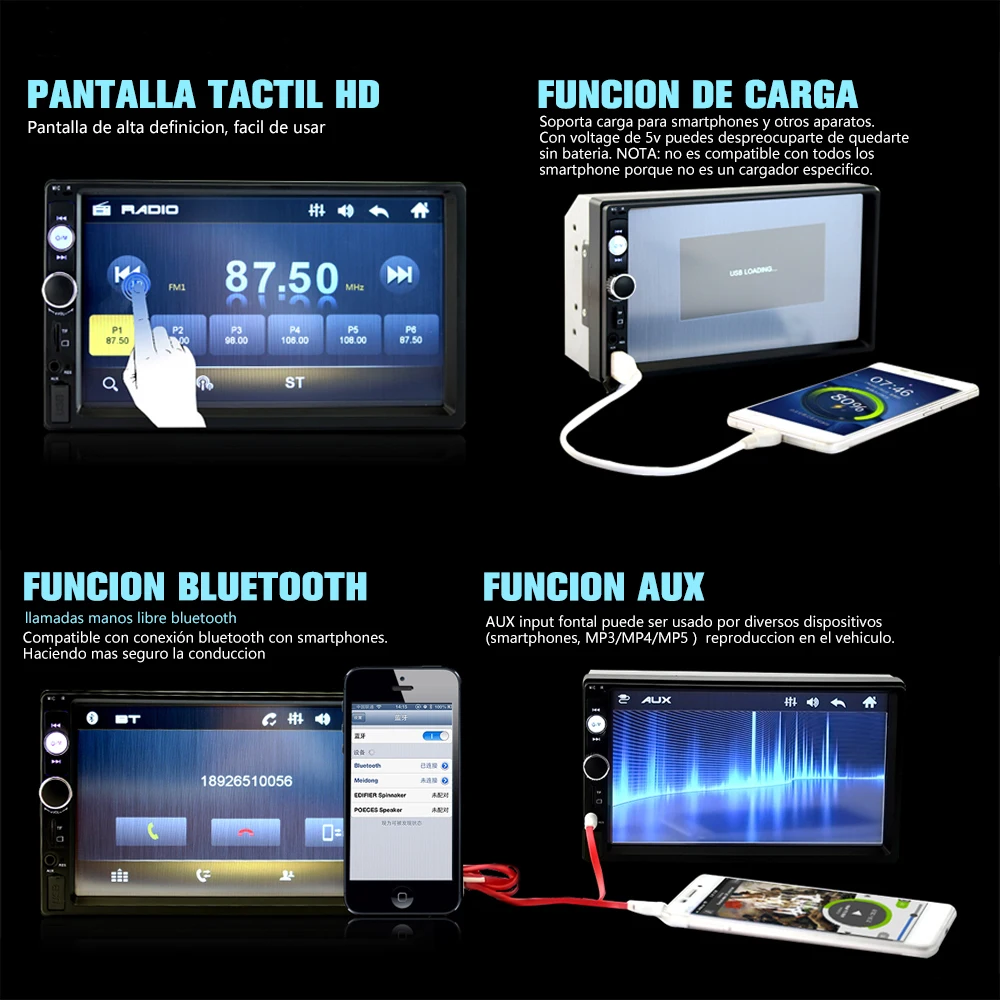 Podofo 2 din radio para coche 7 \