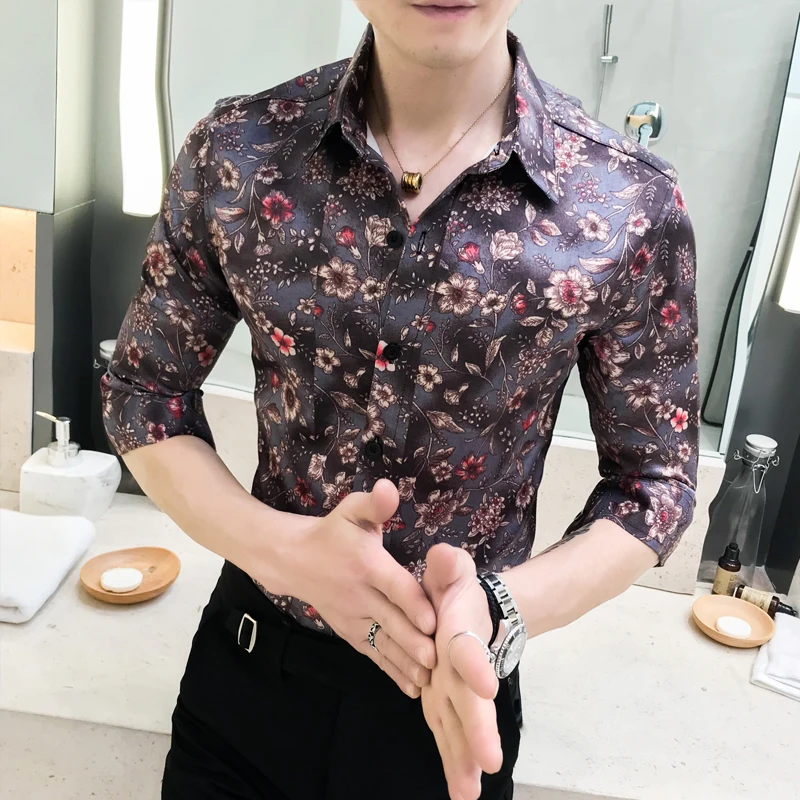 Весна и лето 2019 Мужская рубашка с пятью рукавами средней длины-мужская рубашка с коротким рукавом Social Flower shirt A236-1967-P55