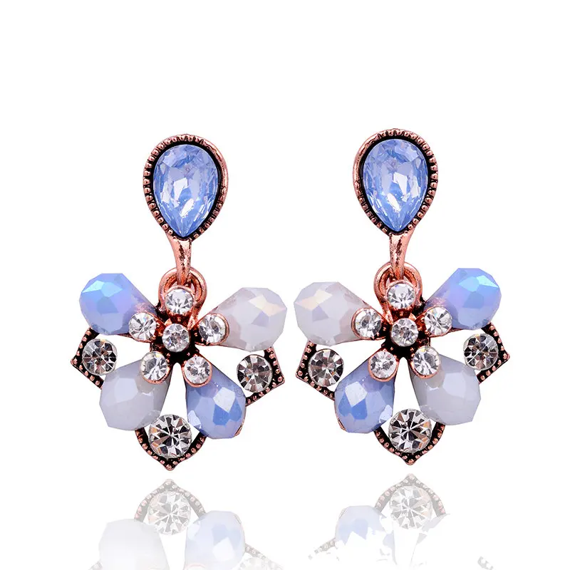 Fashion Brand Women's Gorgeous Elegant Petals Earrings Rhinestone Alloy Imitation Jade Earrings Women's Gift Jewelry (8)