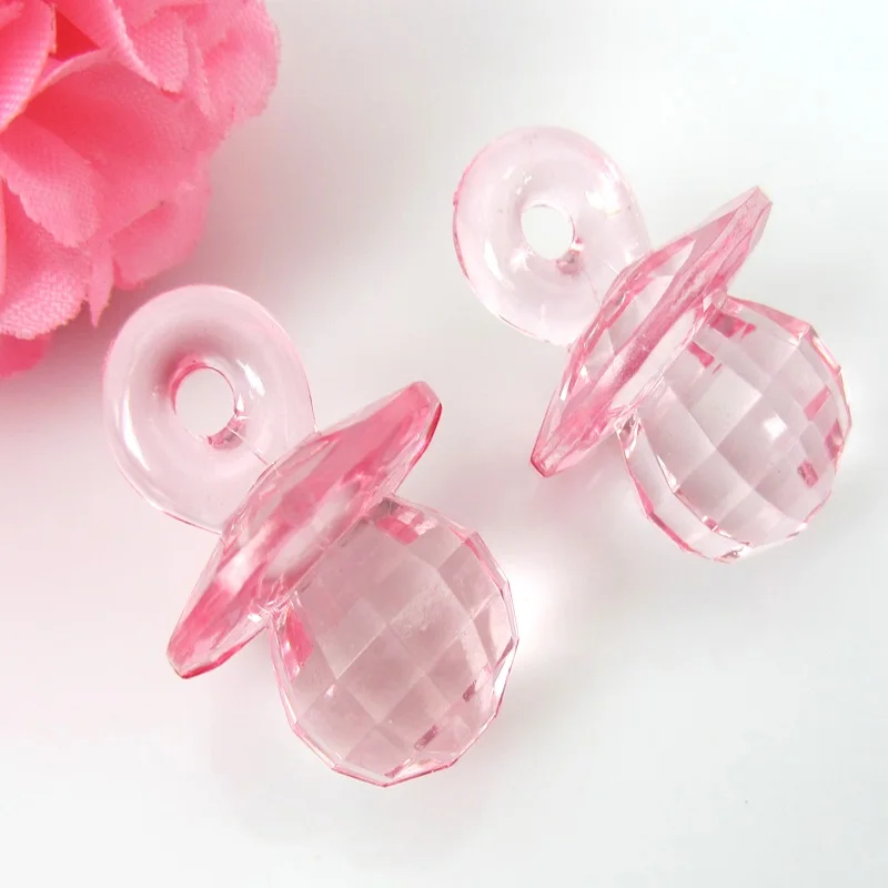 50pcs Plastic Diamond Cut Pacifiers Baby Shower Favors Clear Pink Girls