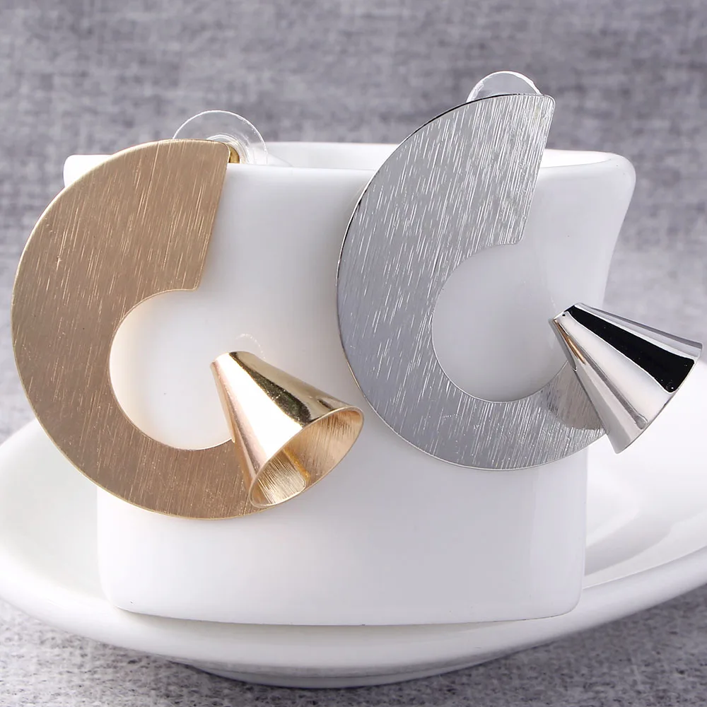 22 Exaggerated Gold Color Letter G Shape Circle Metal Round Stud Earrings Geometric Rhombus Punk Earrings