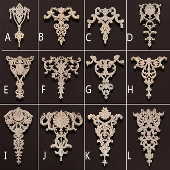 

1PC For Home Furniture Wall Cabinet Door Decor Crafts Wood Carved Decal Corner Onlay Applique Vintage Unpainted "A" 38cm*19cm