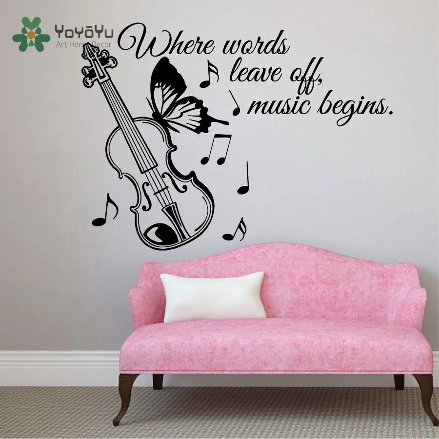

YOYOYU Wall Decal Vinyl Art Removeable Wall Decor Quote "Where Words Leave Off Music Begins" Note Guitar Mural Sticker YO444