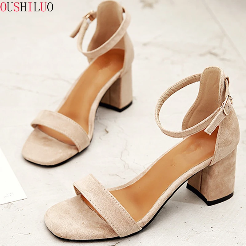 

Beige Black Gladiator Sandals Summer Office High Heels Shoes Woman Buckle Strap Pumps Casual Women Shoes Plus Size 34-40