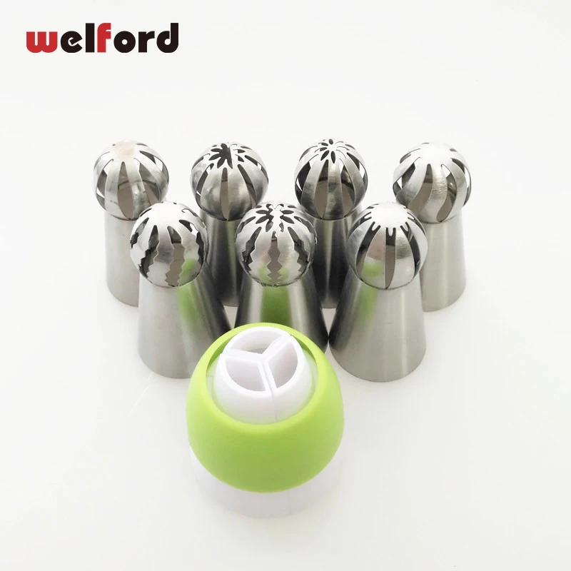 7PCS-Set-Spherical-Russian-Piping-Tips-And-Coupler-Nozzle-Tips-Ball-Nozzle-Sphere-Stainless-Steel-Icing