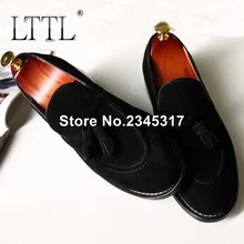 Мужские замшевые лоферы ручной работы; Новинка; модные летние мужские туфли без застежки с кисточками; большие размеры; дышащие мужские модельные туфли; черные мокасины для выпускного вечера