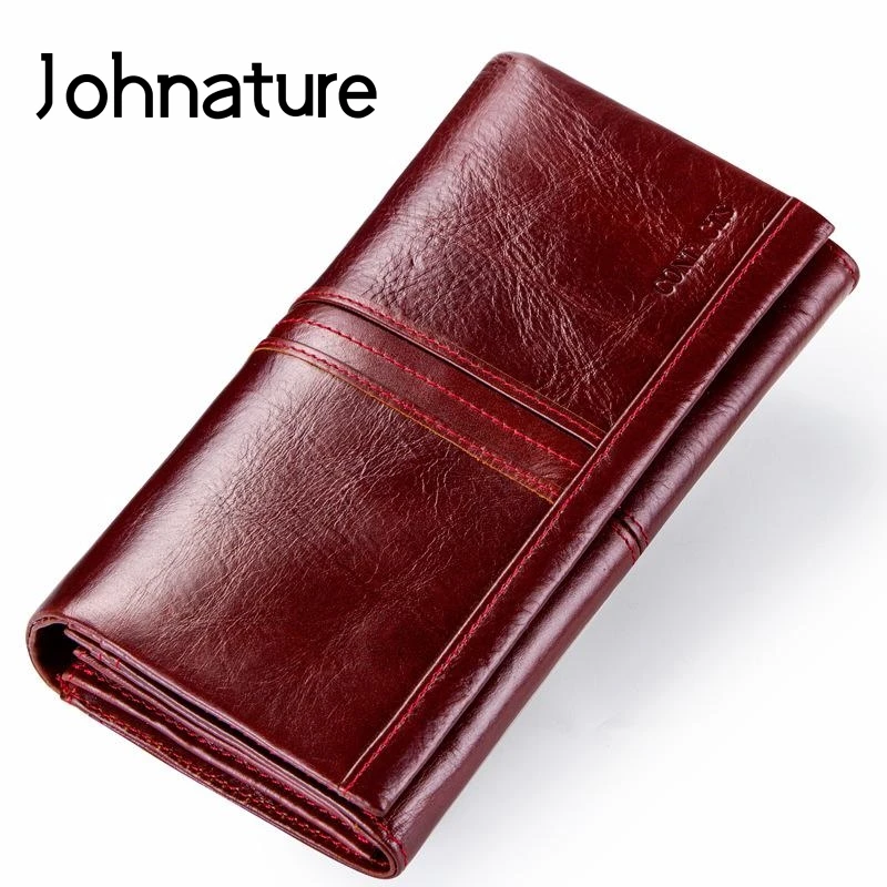 

Johnature 2019 New Genuine Leather Zipper & Hasp Casual Solid Multi-card Position Long Women Standard Wallets Female Purse