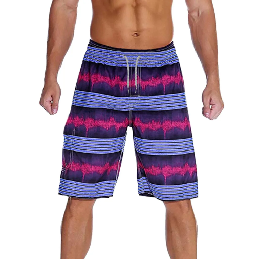 SAGACE, мужские пляжные шорты, быстросохнущие, модные, с полосками, пляжные, повседневные, мужские короткие брюки, шорты для плавания, пляжные шорты - Цвет: Красный