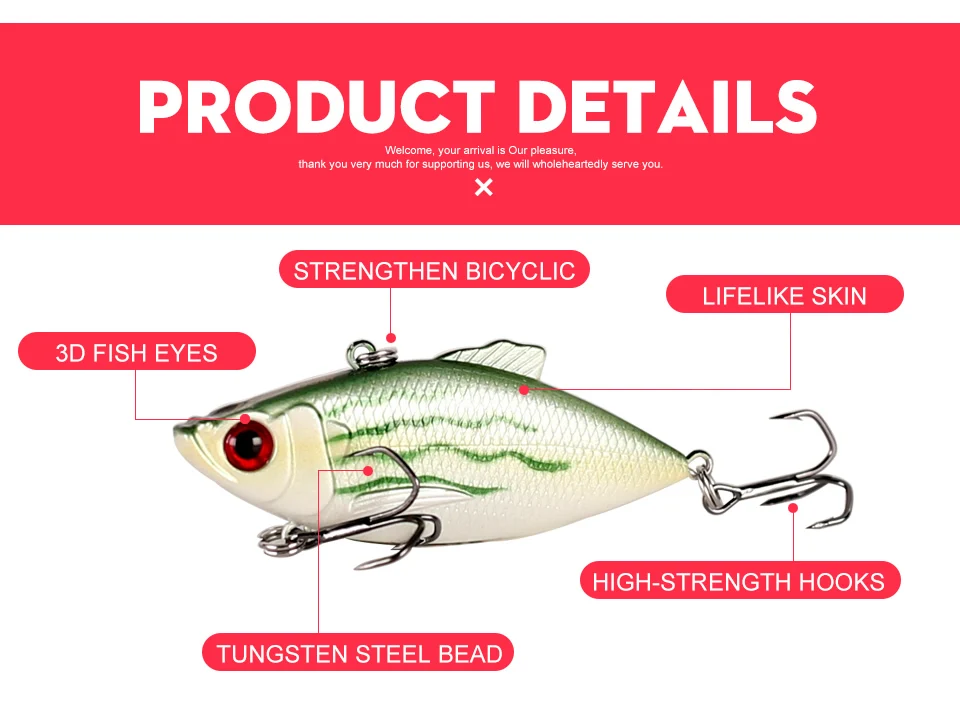 Kingdom Fishing Lures 50m 5.6g, 65mm 10.5g Crankbaits Fishing Small Leaves VIB Vibration Fishing Bait Tackle VMC Hook Hrard Lure (3)