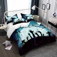 Zombie Bedding Set Halloween Cartoon Ghost Hand Print Duvet Cover Set Dark Blue Moon Night Bedclothes Pillowcase Bed Cover D40 halloween cartoon ghost print sweatshirt