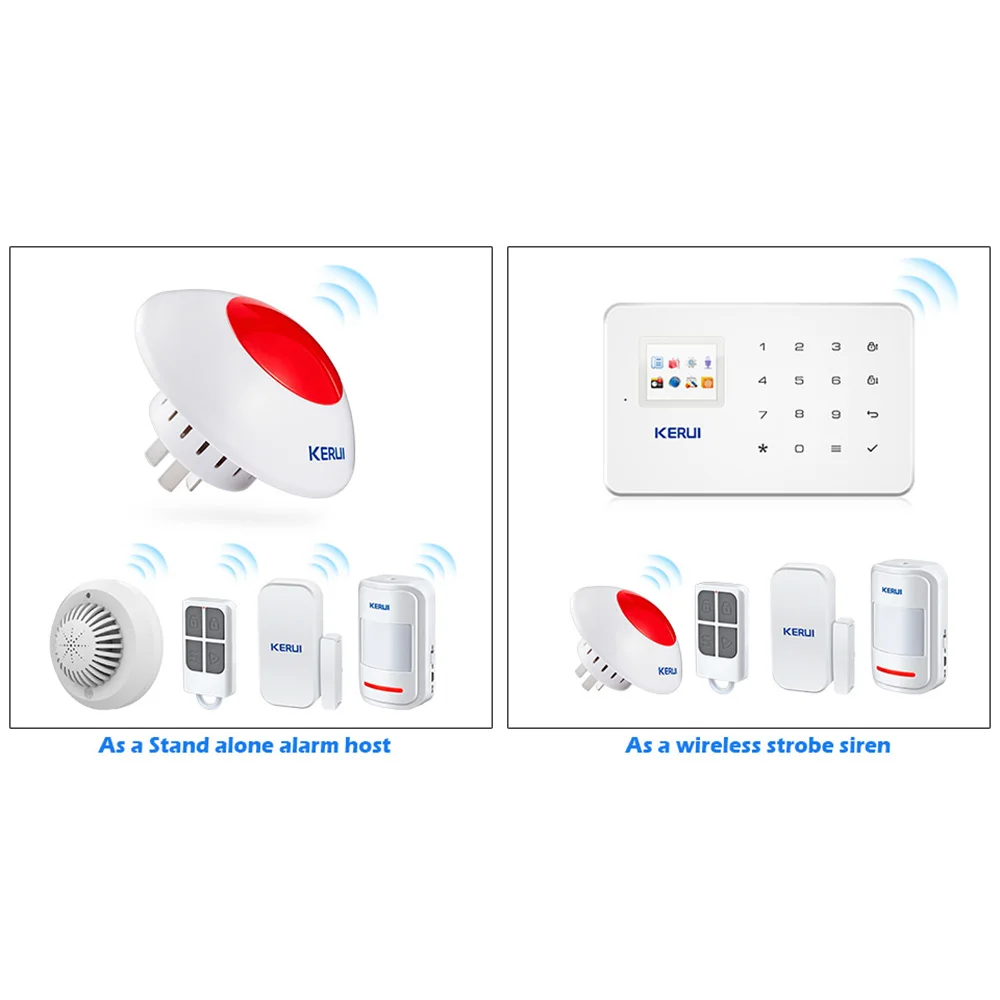 KERUI de alta calidad inalámbrico intermitente sirena sistema de alarma Flash cuerno rojo luz estroboscópica sirena Kit 433 MHz traje para la mayoría sistema de alarma