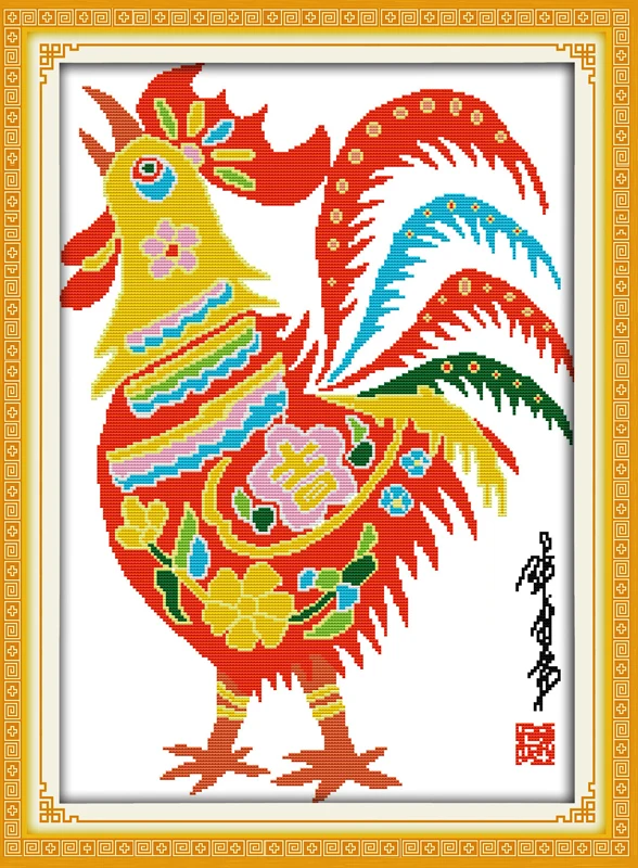 

Joy Sunday Chinese Style Paper Cutting Big Rooster Cross Stitch Patterns DMC 11CT 14CT Counted Cross-Stitch Kits Home Decor