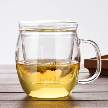 

High Quality Durable 3 in 1 Set Clear Heat Resistant Tea Coffee Cup with Tea Infuser Filter Lid Use for Home Office mx4120954