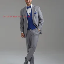 Изготовленные на заказ серые свадебные костюмы на заказ с зазубренным отворотом лучшие мужские вечерние смокинги Костюм для жениха(куртка+ брюки+ жилет+ галстук