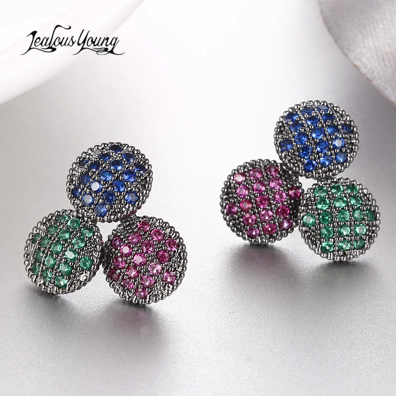 Druzy 3 круглые романтические серьги-гвоздики с кубическим цирконием для женщин с синим и зеленым фианитом, серьги с кристаллами, индийские ювелирные изделия