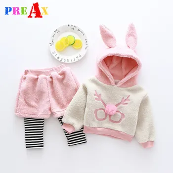 

Baby Girl Clothing Sets 2018 Cartoon Pattern Autumn Winter Warm Toddler Hooded Jacket + Pants 9M 1 2 3 4 Years Kid Clothing Suit