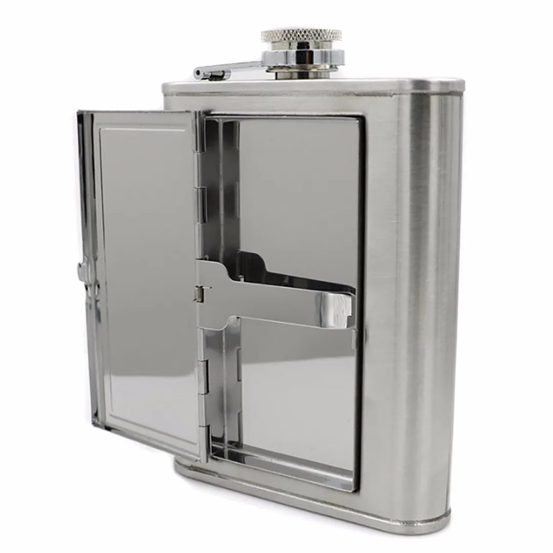 Portable Stainless Steel Liquor Wine Alcohol Flagon Hip Flask + Cigarette Case Black 2018 New