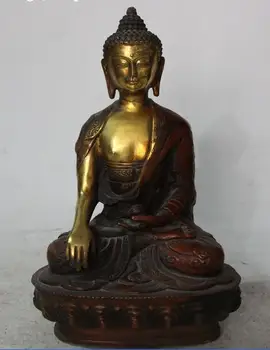 

8" Tibetan Buddhism Bronze Gilt Seat Shakyamuni Sakyamuni Amitabha Buddha Statue