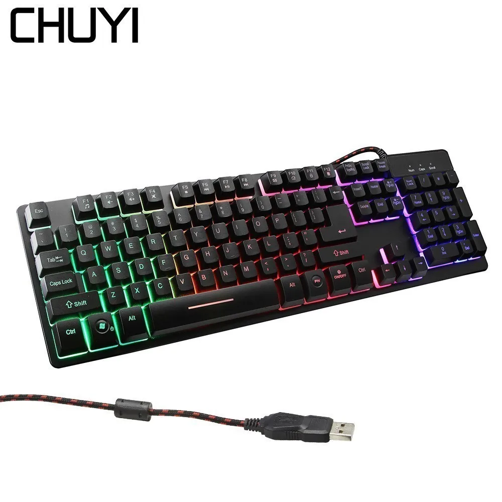 

CHUYI Gaming USB Wired Mechanical Touch Keyboard 104 Keys Real RGB LED Backlit Anti-Ghosting Metal Gamer Keyboard For Laptop PC