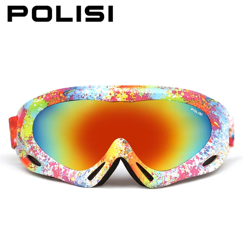 POLISI зимние лыжные очки Для мужчин Для женщин UV400 для катания на сноуборде Esqui спортивные очки Анти-туман скейтборд Лыжный Спорт Защитные очки - Цвет: Pink Flower