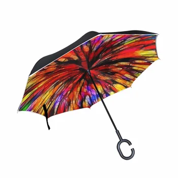 

Colorful Pattern Reverse Umbrella C-hook Double Layer Inverted Umbrellas Women Anti UV Umbrella Windproof Rainproof Paraguas