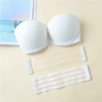 

White color Half cup deep u super Push Up Bra Strapless Women's Underwired 1/2 Cup Back Band invisible Bra party wedding bra