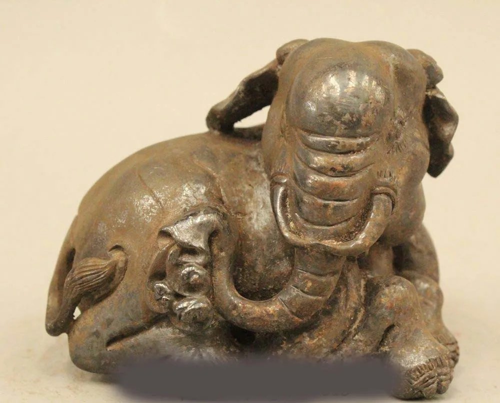 

3" Chinese Folk Feng Shui Pure Bronze Cute Lucky Elephant Auspicious Statue
