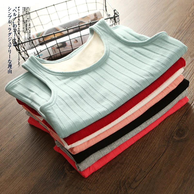 

New Autumn Winter Velvet Tank Tops Women Warm Thick Vest Female Solid Slim Tanks Basic Sleeveless Bottoming Camisole Tops RH1155