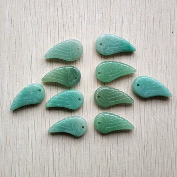 

Wholesale 20pcs/lot Fashion top quality Natural green aventurine carved angel wings charms pendants for jewelry making free