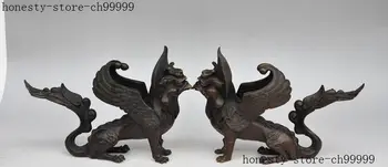 

christmas chinese fengshui bronze Evil spirits animal Phoenix bird beast lucky statue pair halloween