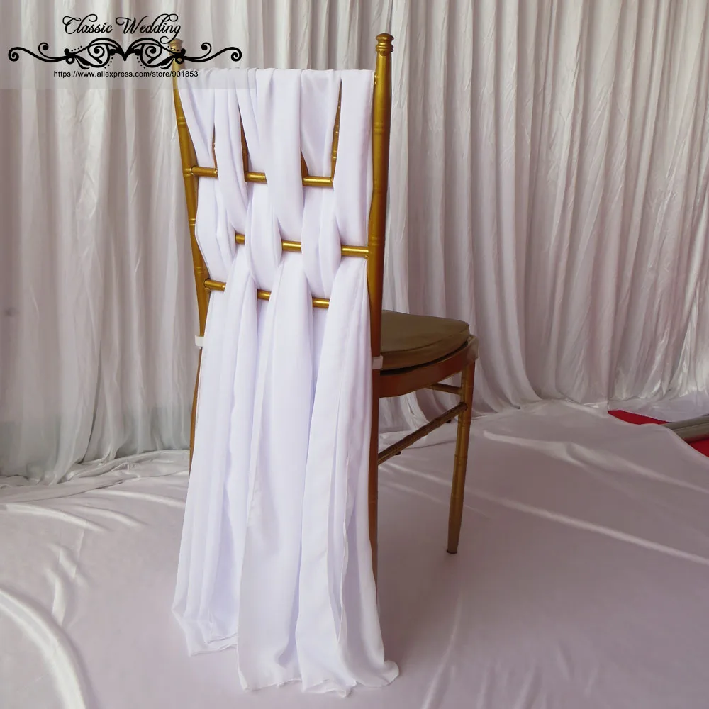100 Set White Chiffon Chair Sash Chiavari Chair Cover Free Shipping