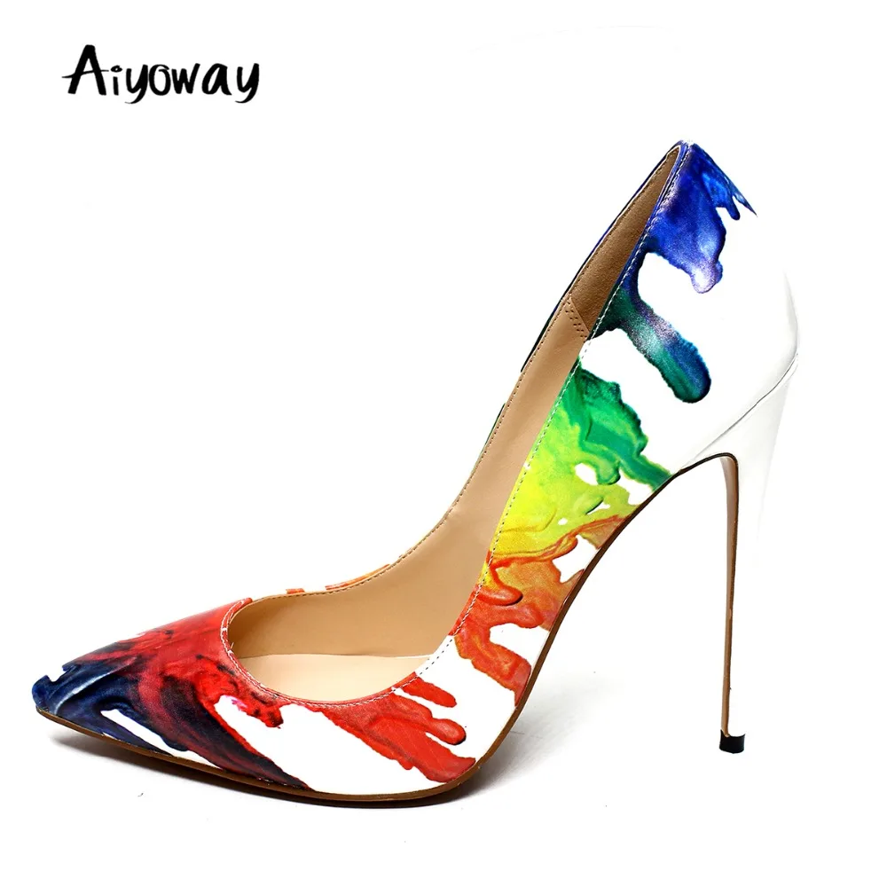 

Aiyoway Fashion Women Shoes Pointed Toe High Heels Pumps Autumn Spring Clubwear Party Shoes Slip-on Sexy Thin Heels PU Big Size