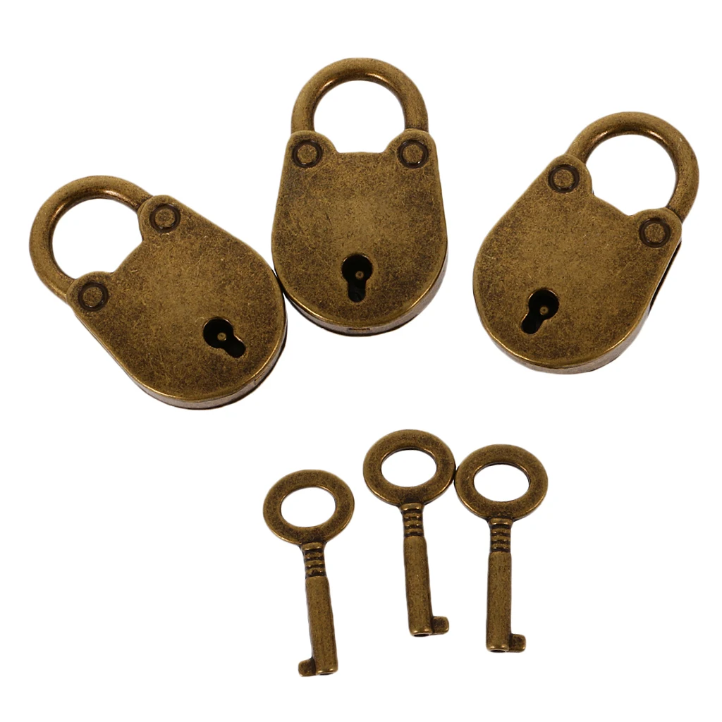 Set of 3 Pcs Vintage Pig LOCK PADLOCK LOCKER SCHOOL TRAVEL SUITCASE Bronze