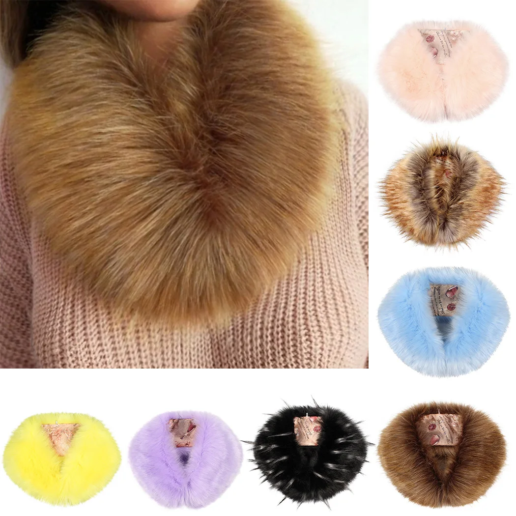 

Winter Faux Fur Collar Coat Scarf Women Warm Hairy Soft Fox Fur Cape Shawl Hood Fur Decor For Jacket Wrap Neck Warmer Scarves