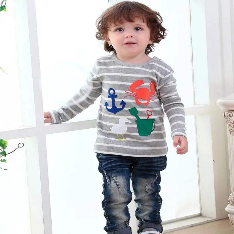 2016 New Children Boy Girls Long Sleeve Cotton T-shirt Clothing For Jumpingbaby 1-6Y Kids Stripped Tees Child Spring Autumn Tops04
