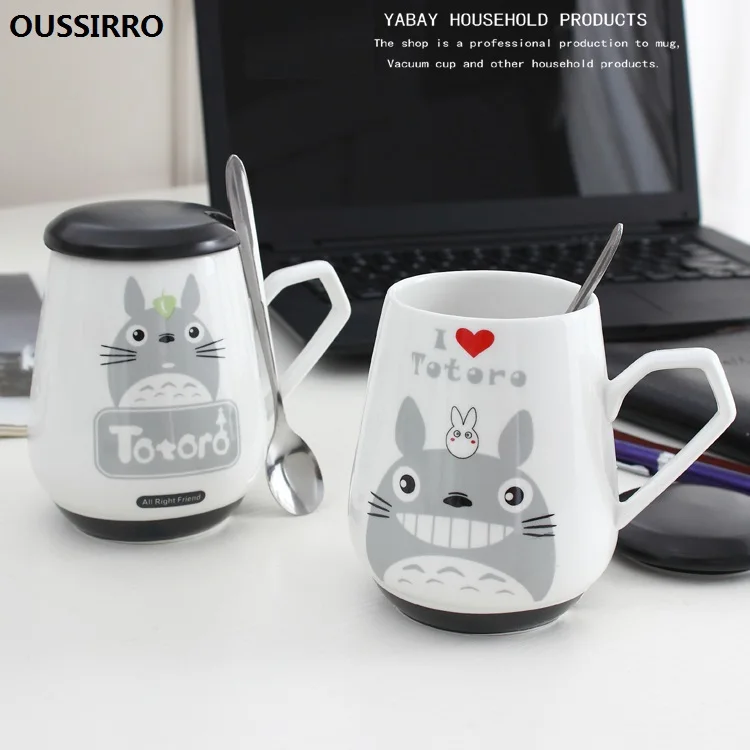 OUSSIRRO Totoro, керамическая чашка, ложка с крышкой, милая мультяшная кружка для детей, Студенческая чашка, высокая емкость, Офисная чашка для молока