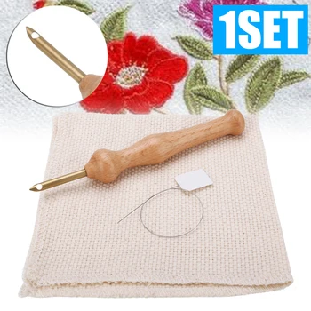 

Sewing Needle Set Wooden Handle Embroidery Pen Punch Needle + Cloth Set Handle Craft Sewing Tools for DIY Sewing Accessories