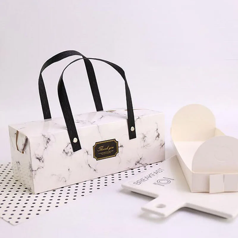 Элегантный Мрамор дизайнерская бумажная коробка с коробка для пирожных упаковочный пакет для выпечки 25*9,3*8,9 см 200 шт./лот