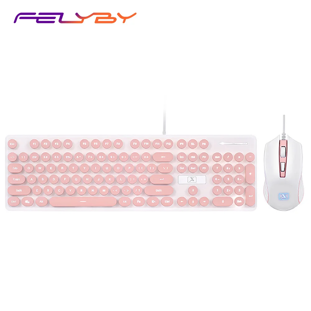 

FELYBY Wired USB Keyboard Mouse Combo N518 104 Keys Backlit Punk Keycap Gaming Keypad &1600DPI Optical Mice for Laptop PC
