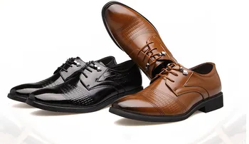 

Spring autumn large size men fashion dress shoes male lace up pointed toes classical bottom thick breathable leather shoes