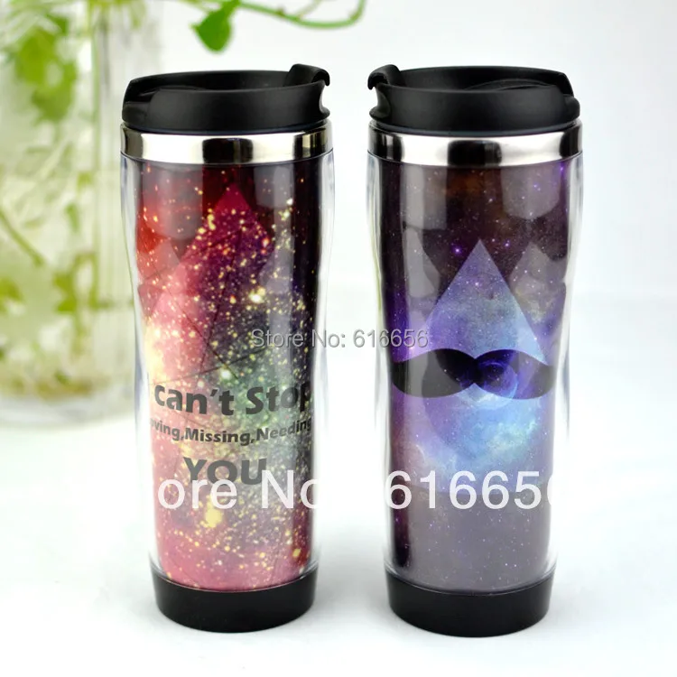 

free shiping 420ml curvature travel mug adversing mug , design mug can change insert paper /pic, new cap easy for drink